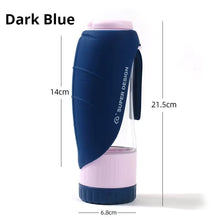 Dark Blue 2-in-1 Portable Dog Water Bottle and Food Container - Leaf-Shaped Silicone Travel Bowl for Pets, Leak-Proof Outdoor Dispenser for Walking, Hiking and Traveling, 330ml Capacity