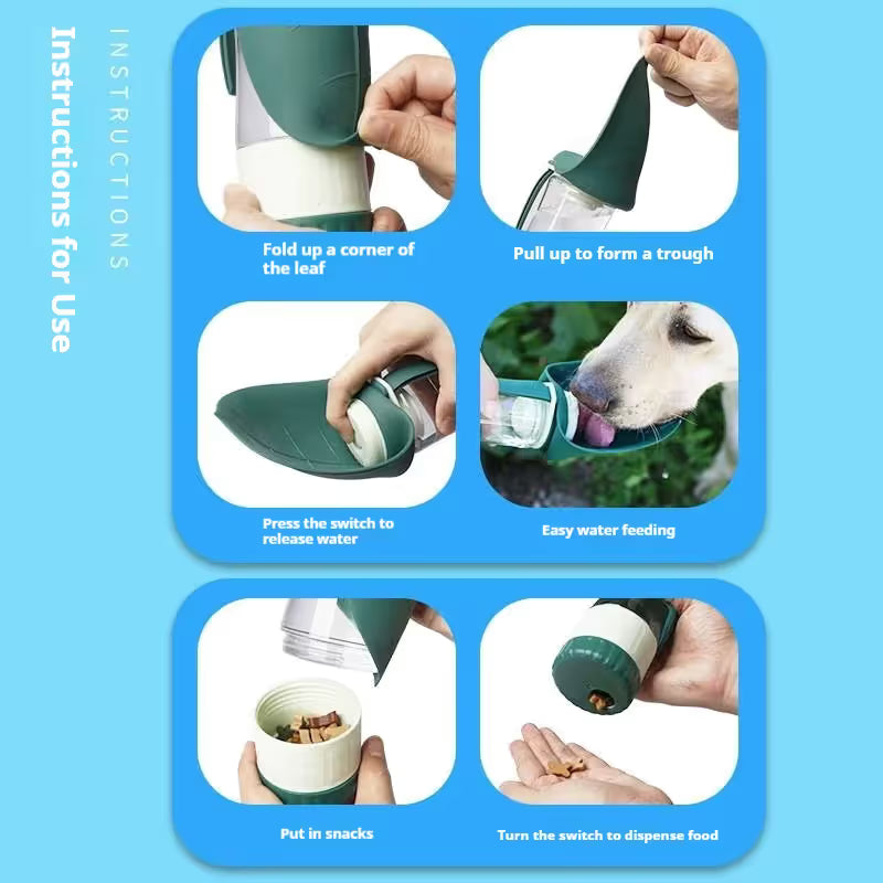 Dark Blue 2-in-1 Portable Dog Water Bottle and Food Container - Leaf-Shaped Silicone Travel Bowl for Pets, Leak-Proof Outdoor Dispenser for Walking, Hiking and Traveling, 330ml Capacity - view 3