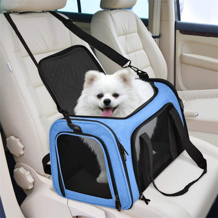 Blue Portable Pet Travel Carrier Bag - Foldable, Durable, and Comfortable for Small Dogs & Cats 45cmx30cmx30cm - view 2