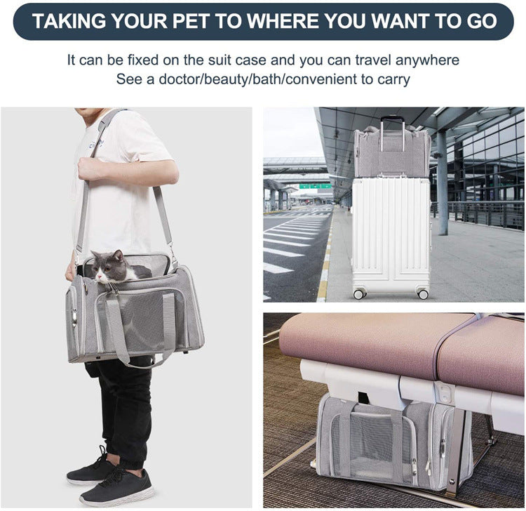 Blue Portable Pet Travel Carrier Bag - Foldable, Durable, and Comfortable for Small Dogs & Cats 45cmx30cmx30cm - view 3