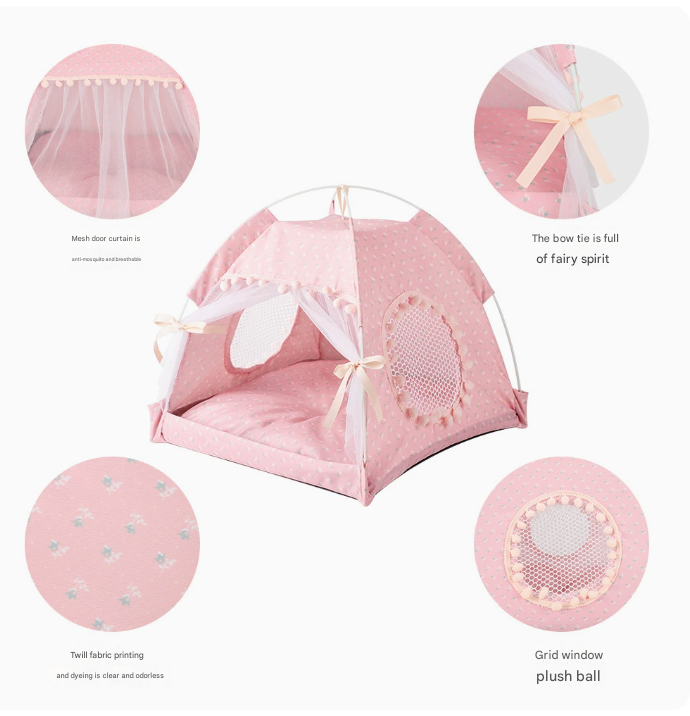 Pink Floral Portable Folding Pet Tent - Summer Cat & Dog Shelter with Mesh Window, Lightweight and Breathable, Ideal for Travel & Home Use 40x40x35CM - view 2