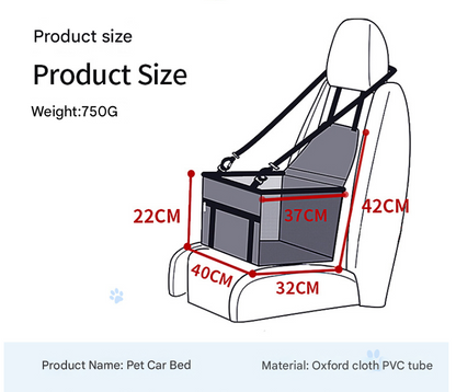 Light Gray Portable Pet Car Seat for Dogs and Cats - Adjustable Car Seat Cover, Pet Travel Car Carrier with Safety Belt - view 2