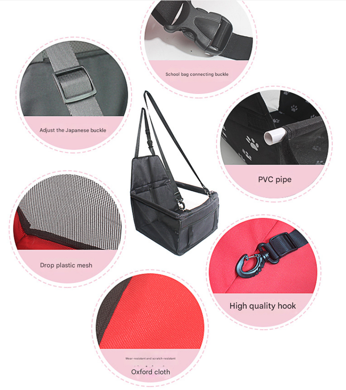 Pink Portable Pet Car Seat for Dogs and Cats - Adjustable Car Seat Cover, Pet Travel Car Carrier with Safety Belt - view 3