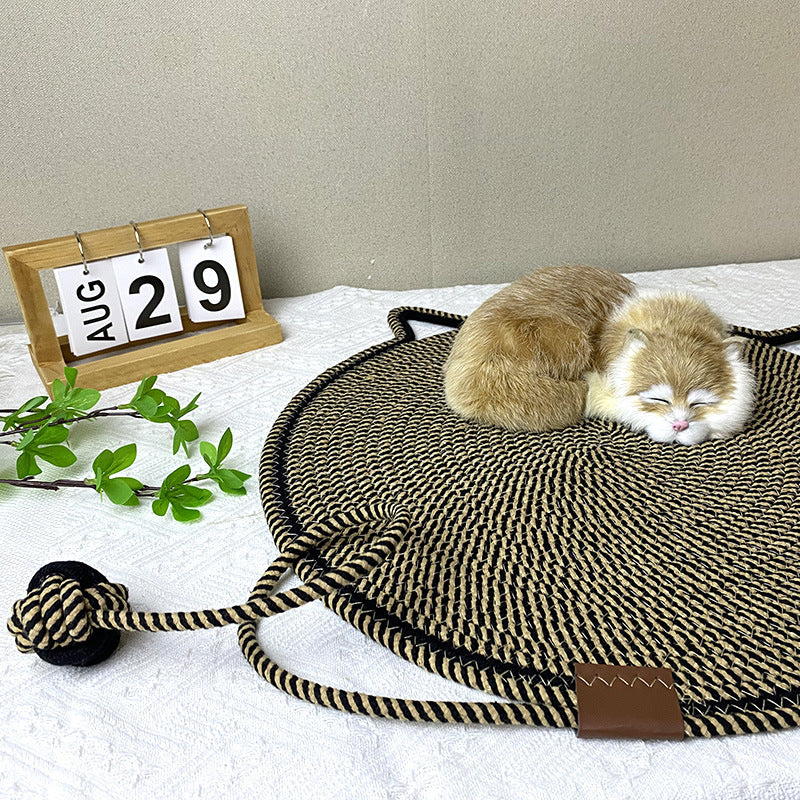 3 Pcs Black And Brown Durable Cat Scratching Mat with Attached Toy Ball - Washable and Multi-Functional, Ideal for Cats' Scratching and Sleeping - 50cm Diameter - view 5