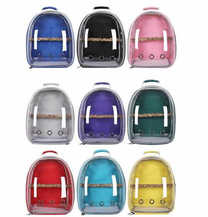 Grey Stylish Transparent PVC Pet Carrier Backpack - Large Capacity, Multi-Use for Birds & Cats(Including Wooden Stick) - view 2