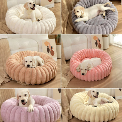 Grey Plush Pet Bed - 40cm Round Dog & Cat Mat, Cozy PP Cotton Filled, Comfortable Pet Supplies - view 3