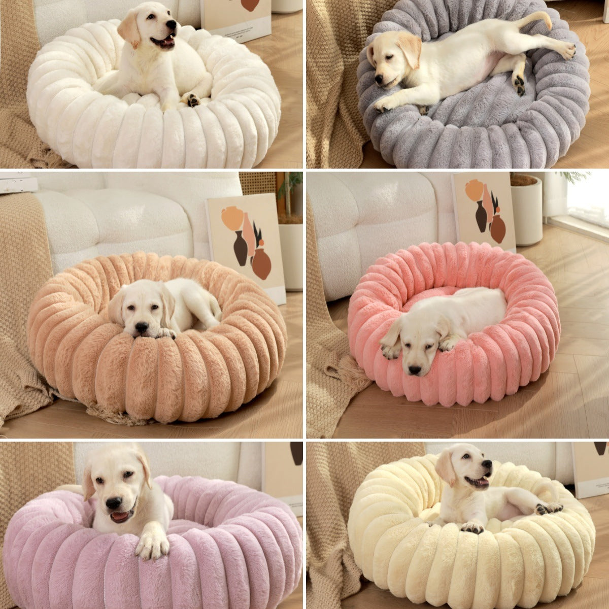 Khaki Plush Pet Bed - 40cm Round Dog & Cat Mat, Cozy PP Cotton Filled, Comfortable Pet Supplies - view 3