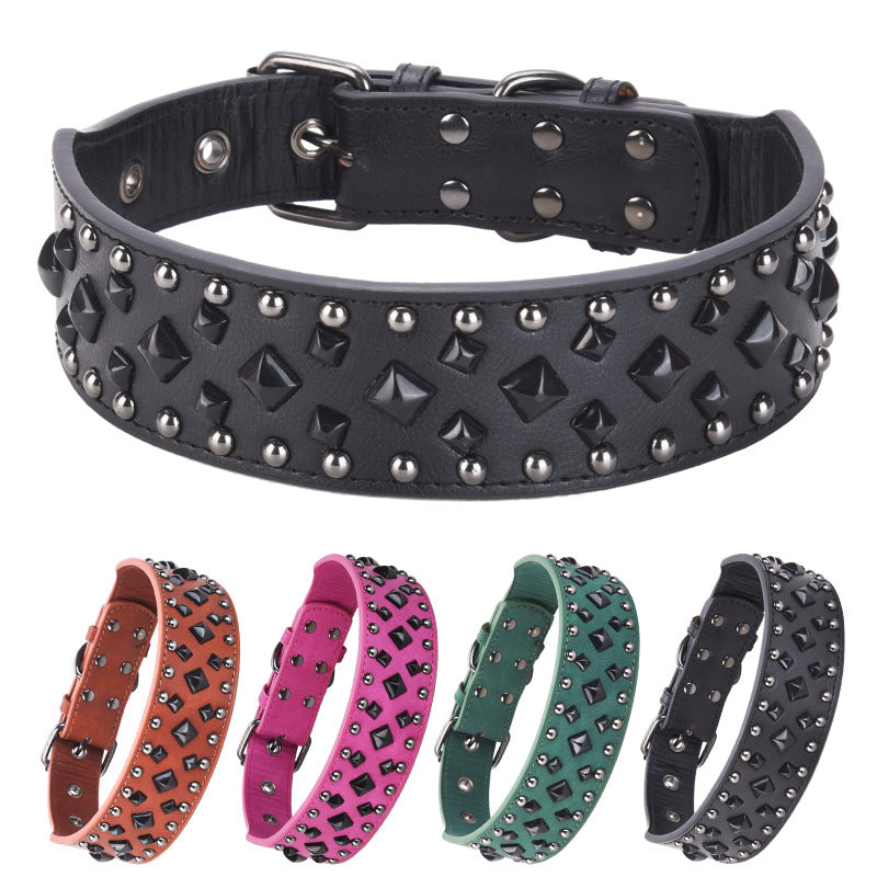 Size L Pink 1 pack Stylish PU Leather Dog Collar with Spikes - Adjustable, Durable & Comfortable for Medium to Large Breeds - view 2