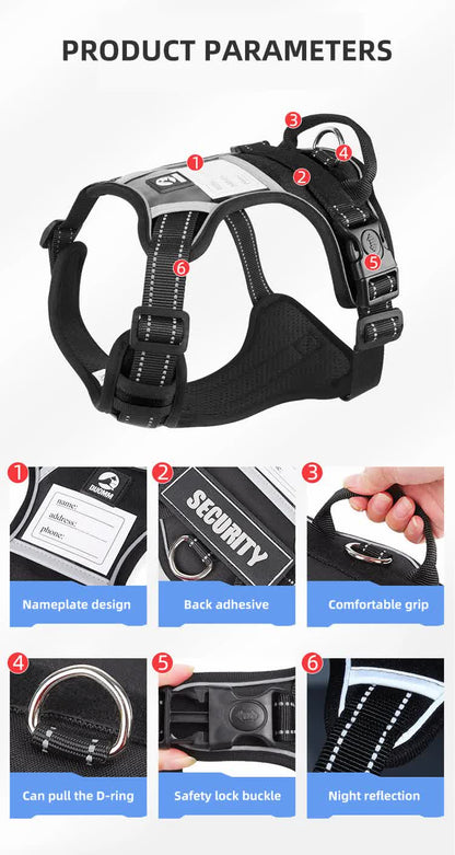 Size L Red Reflective No-Pull Dog Harness - Adjustable & Durable for Large Breeds, Anti-Escape Design - view 8