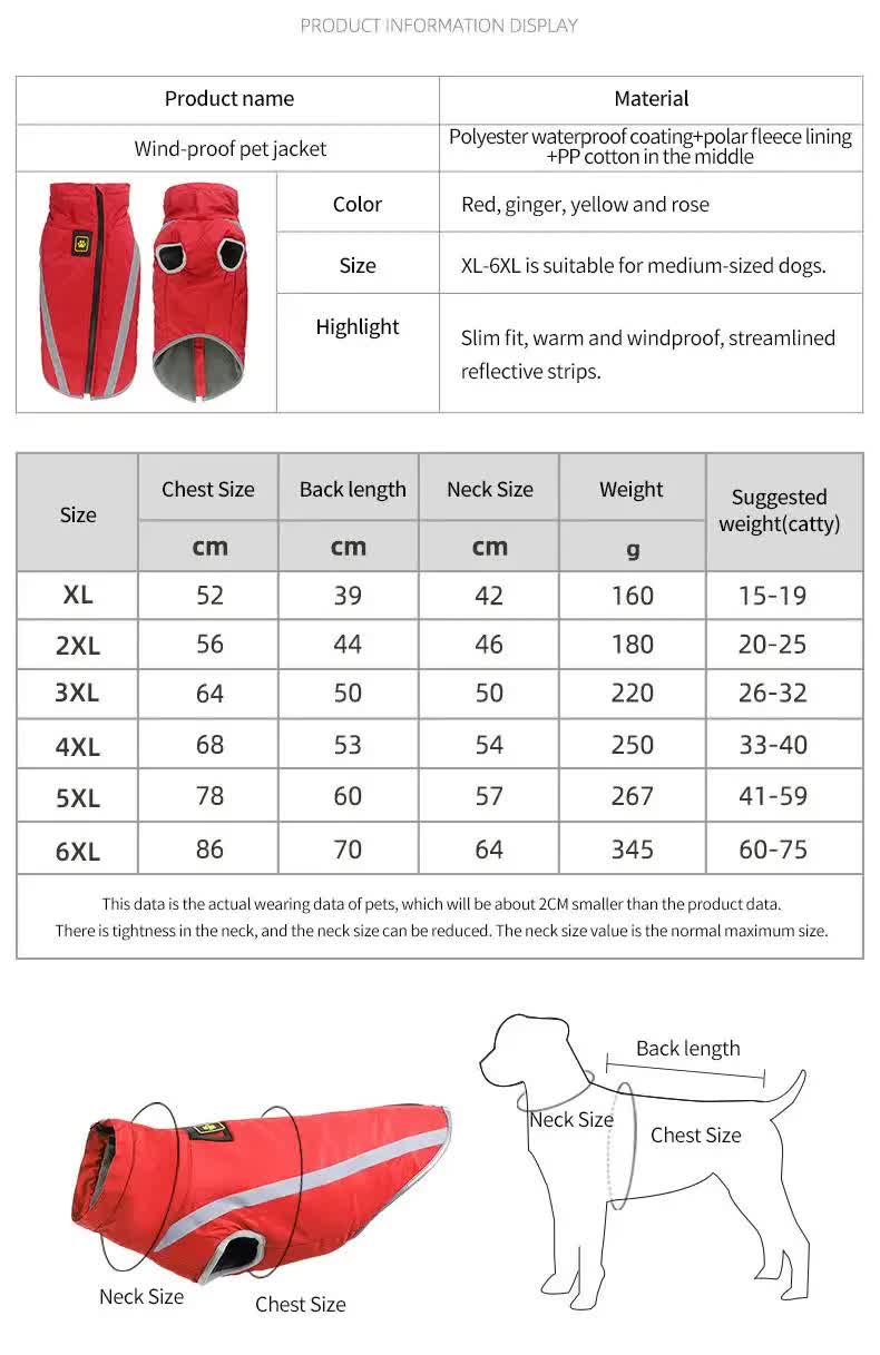 Size 5XL Pink Reflective Winter Dog Jacket - Warm & Waterproof Outdoor Coat for Large Breeds - view 3