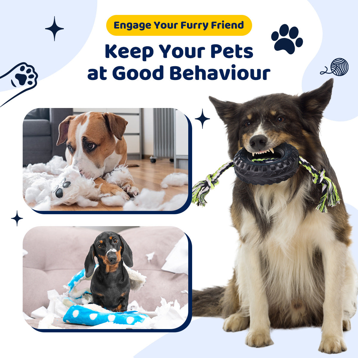 Blue Interactive Tire Rope Dog Toy - Heavy Duty Chew Toy for Dental Health & Play - view 3