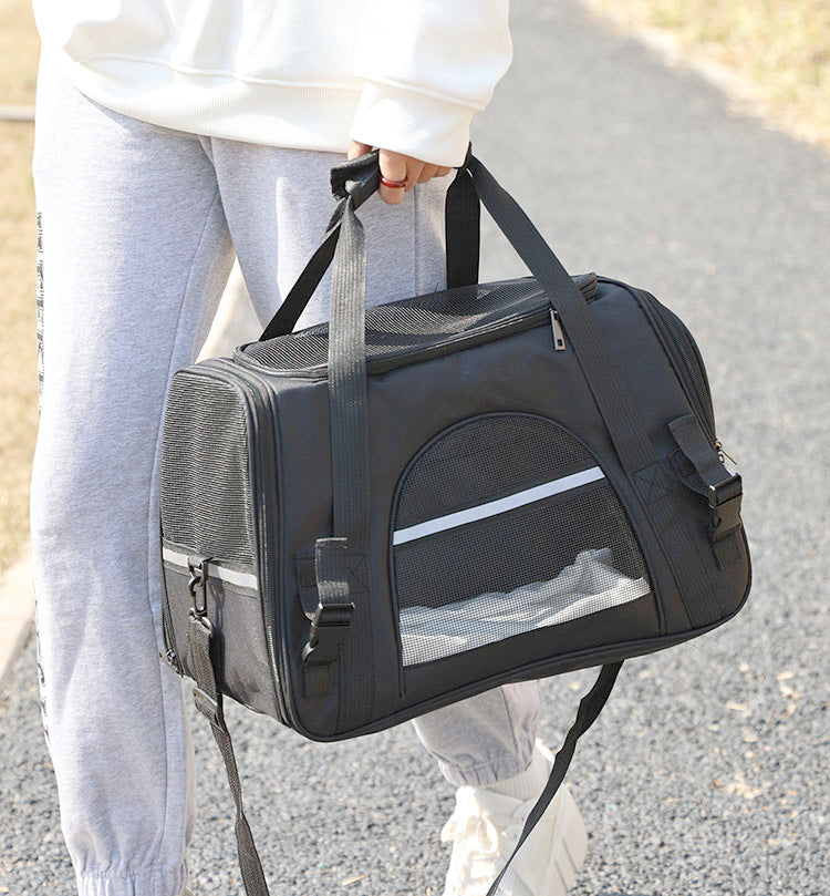 Portable Pet Bag for Small Dogs and Cats - Black Travel Tote with Pet Mat (44x25x28cm) - view 2