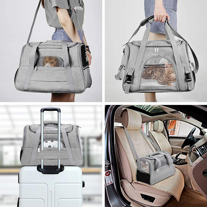 Portable Pet Bag for Small Dogs and Cats - Black Travel Tote with Pet Mat (44x25x28cm) - view 3