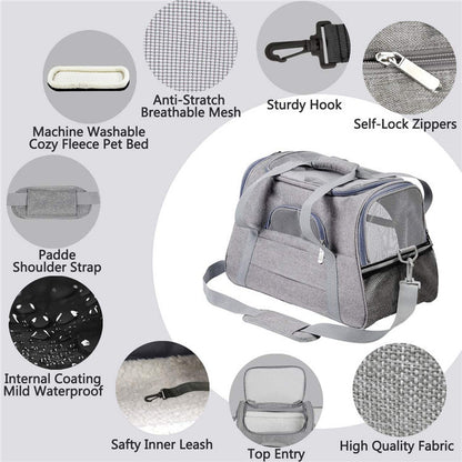 Portable Pet Bag for Small Dogs and Cats - Black Travel Tote with Pet Mat (44x25x28cm) - view 4