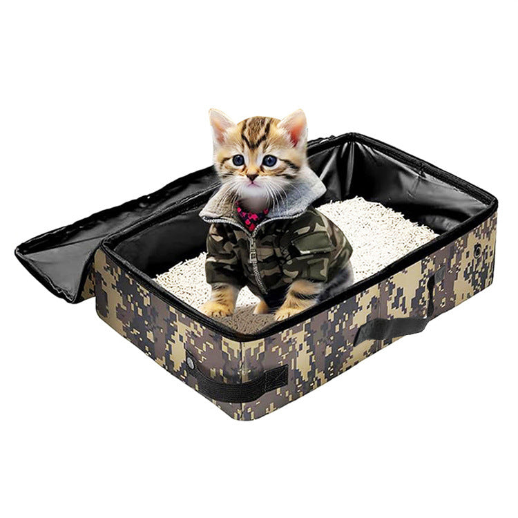Camouflage Portable Foldable Cat Litter Box - Waterproof Travel Litter Pan for Cats - view 2