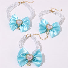 2 - PCS Cute Pet Pearl Necklace Collar with Blue Bow and Heart Charm - Size L - view 2