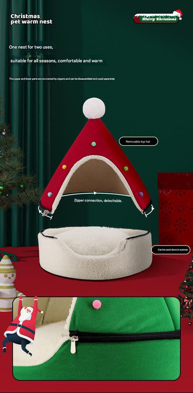 Festive Detachable Pet House - Cozy Red Santa Hat Design (S - 37x46cm) - view 3