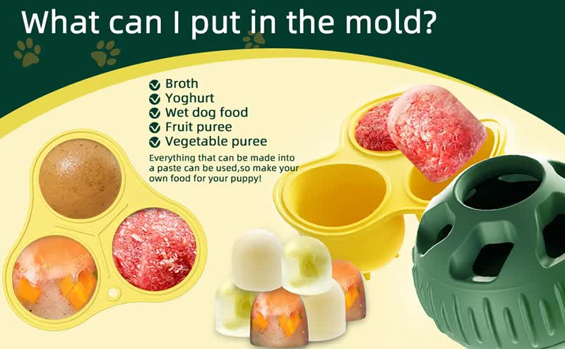 Green Ball and Black Mold Pet Treat Dispensing Ball and Molding Set - Silicone Dog Chew Toy for Teeth Cleaning and Boredom Relief - view 7