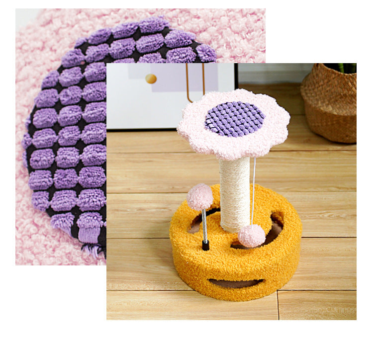 Green And Pink Sunflower Cat Scratching Post - 35cm Sisal Cat Tree with Plush Toys for Small Cats - view 4