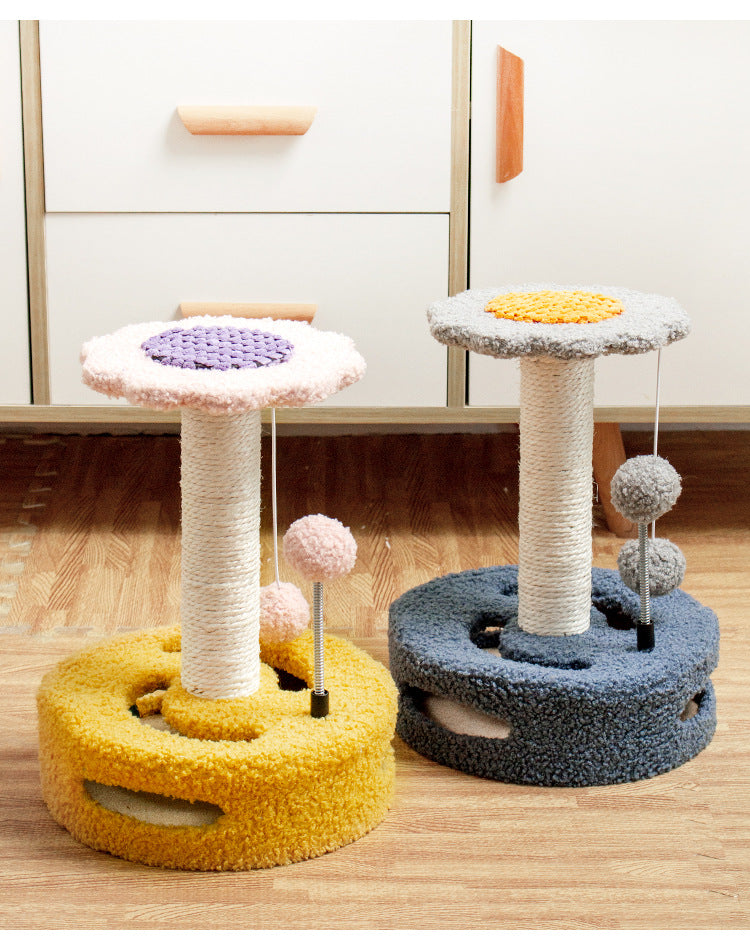 Blue And Pink Sunflower Cat Scratching Post - 35cm Sisal Cat Tree with Plush Toys for Small Cats - view 3