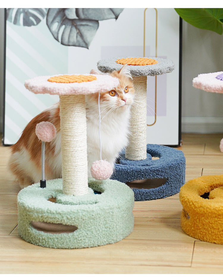 Blue And Pink Sunflower Cat Scratching Post - 35cm Sisal Cat Tree with Plush Toys for Small Cats - view 5