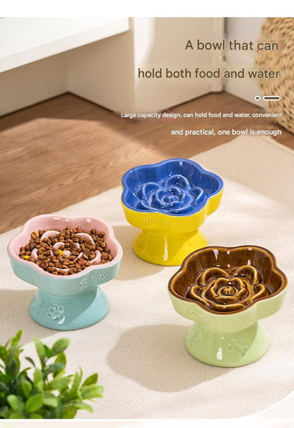 Blue and Pink Ceramic Slow Feeder Pet Bowl for Cats and Small Dogs - Anti-Choke Elevated Design with 15-Degree Tilted Rim - view 6