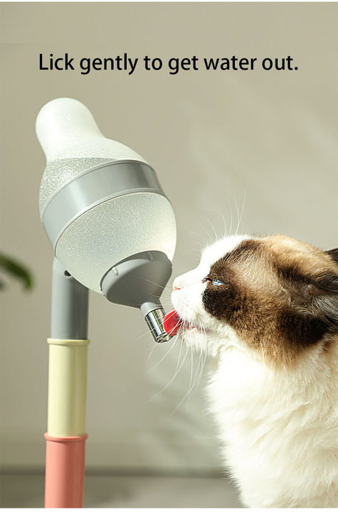 Beige Base Adjustable Height Pet Water Dispenser with Food Bowl Base - Non-Drip Bottle Feeder Station for Dogs & Cats - view 3