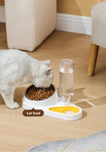 White And Yellow Pet Bowl Set with Automatic Gravity Water Dispenser - Stainless Steel & PP Feeder Station - view 2