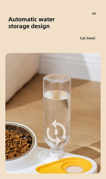 White And Yellow Pet Bowl Set with Automatic Gravity Water Dispenser - Stainless Steel & PP Feeder Station - view 6
