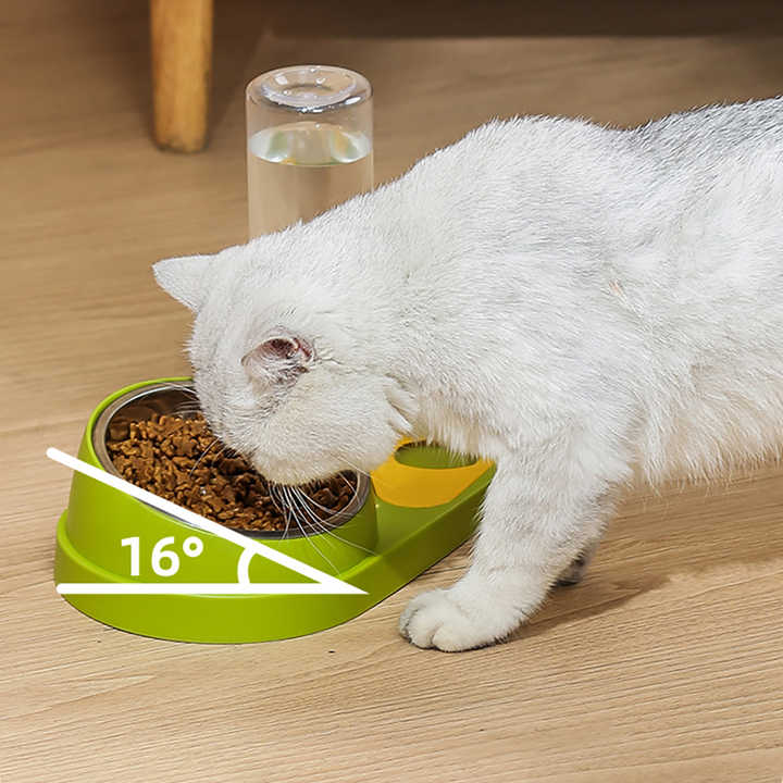 Green And Yellow Pet Bowl Set with Automatic Gravity Water Dispenser - Stainless Steel & PP Feeder Station - view 4