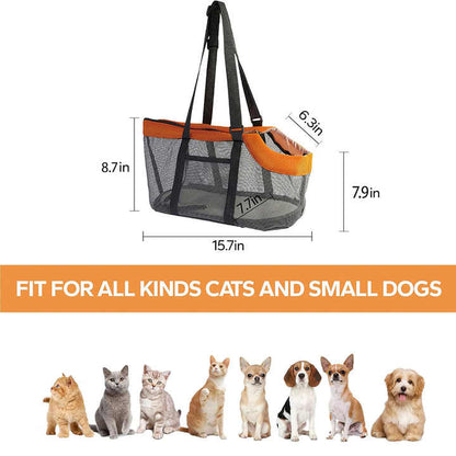 Orange And Grey Lightweight Breathable Mesh Pet Carrier Handbag - Portable Travel Tote for Small Dogs & Cats up to 8kg - view 6