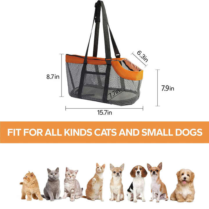 Grey And Red Lightweight Breathable Mesh Pet Carrier Handbag - Portable Travel Tote for Small Dogs & Cats up to 8kg - view 6