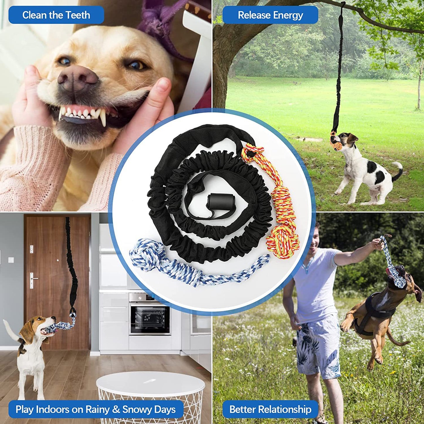 Black And Colored Cotton Balls Interactive Bungee Dog Tug Toy - Hanging Rope Ball for Solo Play & Exercise - view 3