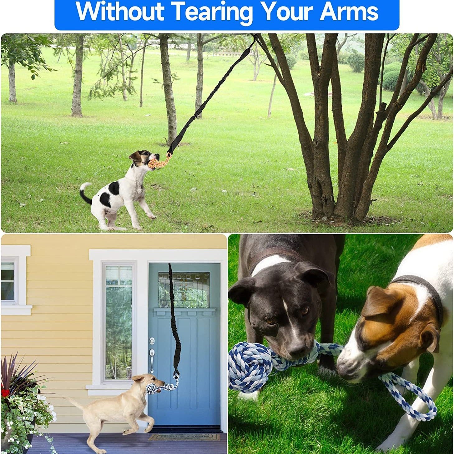 Grey And Colored Cotton Balls Interactive Bungee Dog Tug Toy - Hanging Rope Ball for Solo Play & Exercise - view 4
