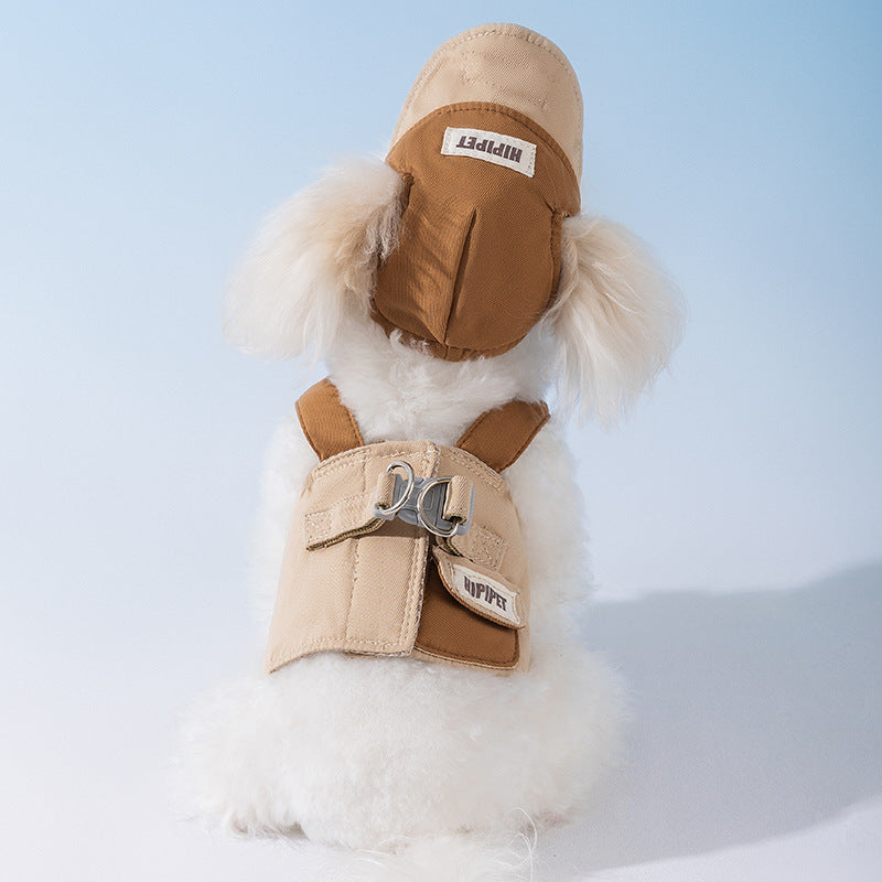 L Brown Pet Sun Hat with Adjustable Strap + Leash & Harness 3-Piece Set - Breathable Summer Cap for Dogs & Cats with Ear Holes - view 2