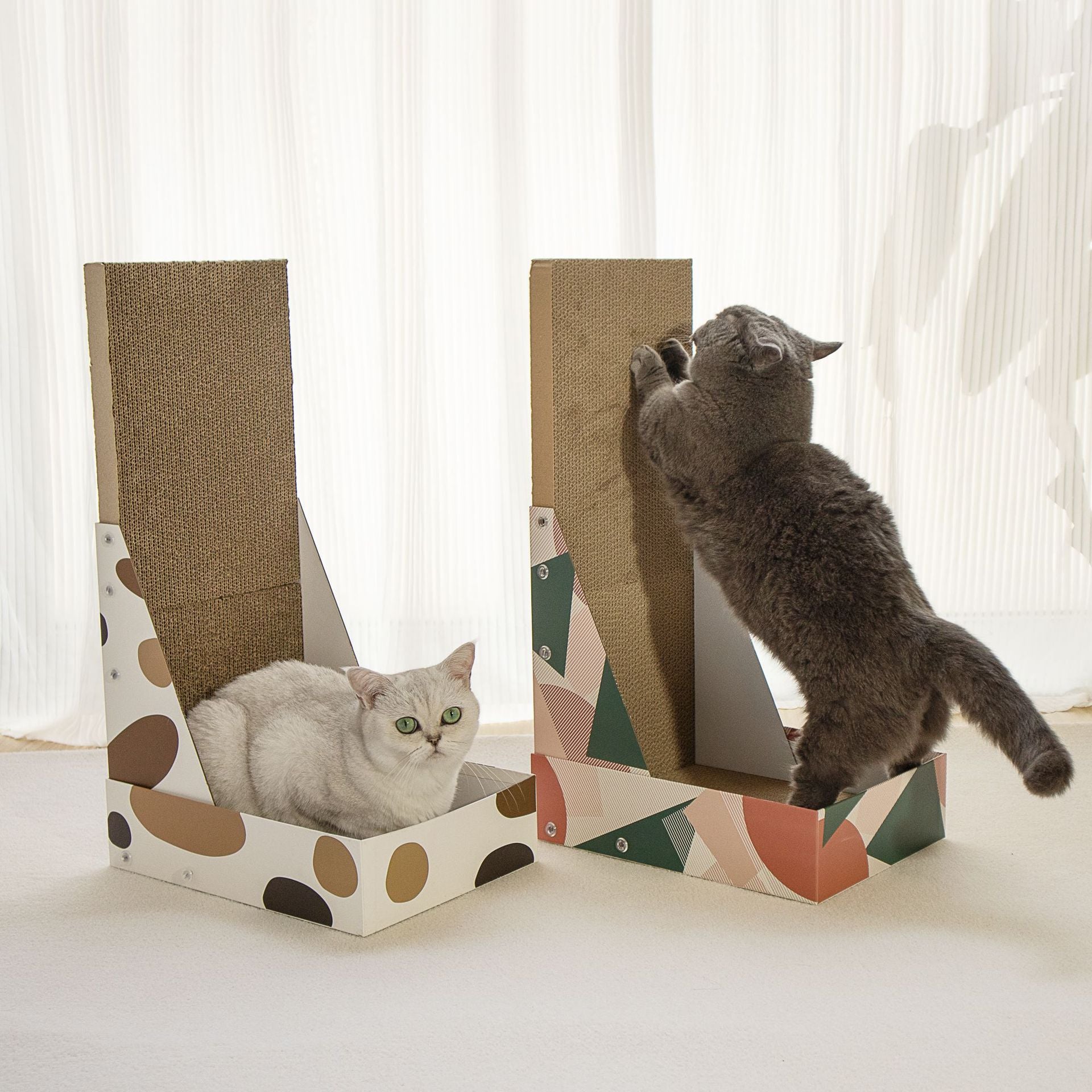 Triple Pattern Cat Scratching Post and Lounge - 350x250x600mm Corrugated Cardboard - view 3