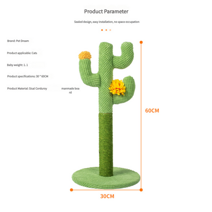 Cactus-Shaped Cat Scratching Post with Sisal Rope and Plush Chenille - Green - view 2
