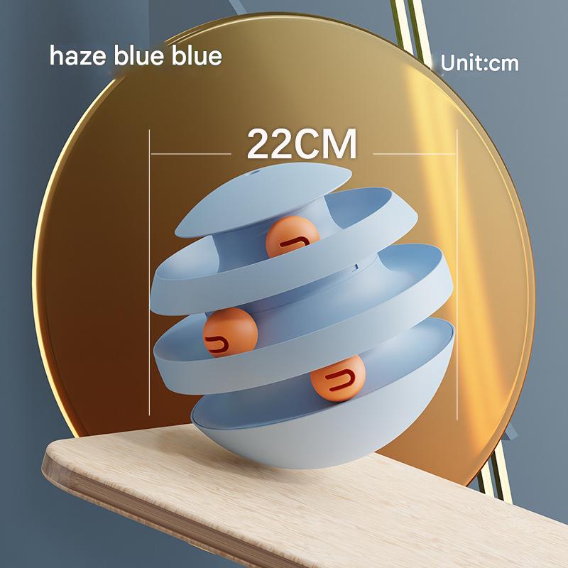 Blue Interactive Cat Scratching Ball Toy - Multi-layer Track with Rolling Ball