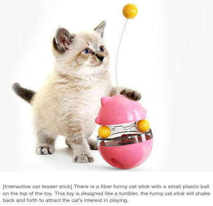 Cat Teaser Cup Toy, Interactive Treat Dispensing Ball with Wand (Blue) - view 6