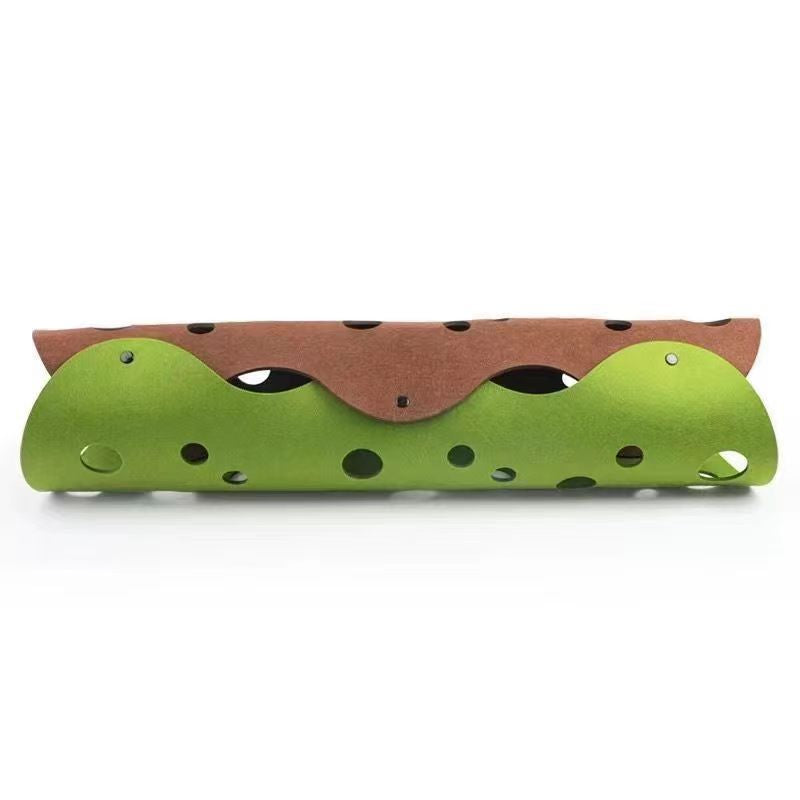 DIY Felt Cat Tunnel - Foldable Egg Roll-Shaped Pet Toy with Multiple Holes(Brown + Green)