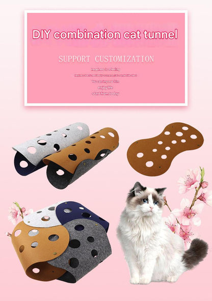 DIY Felt Cat Tunnel - Foldable Egg Roll-Shaped Pet Toy with Multiple Holes(Brown + Green) - view 4