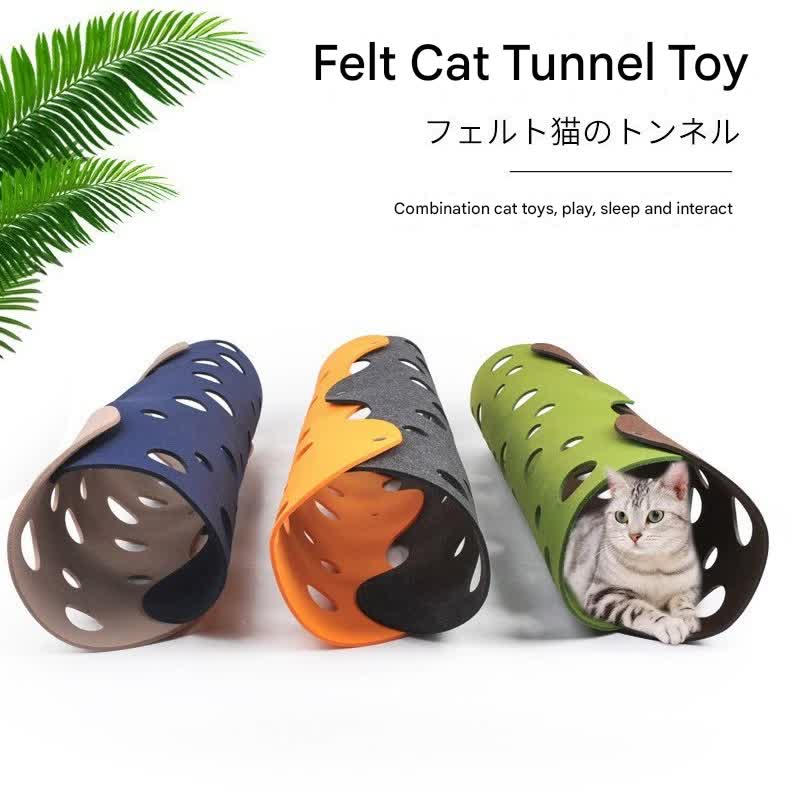 DIY Felt Cat Tunnel - Foldable Egg Roll-Shaped Pet Toy with Multiple Holes(Gray + Navy Blue) - view 2