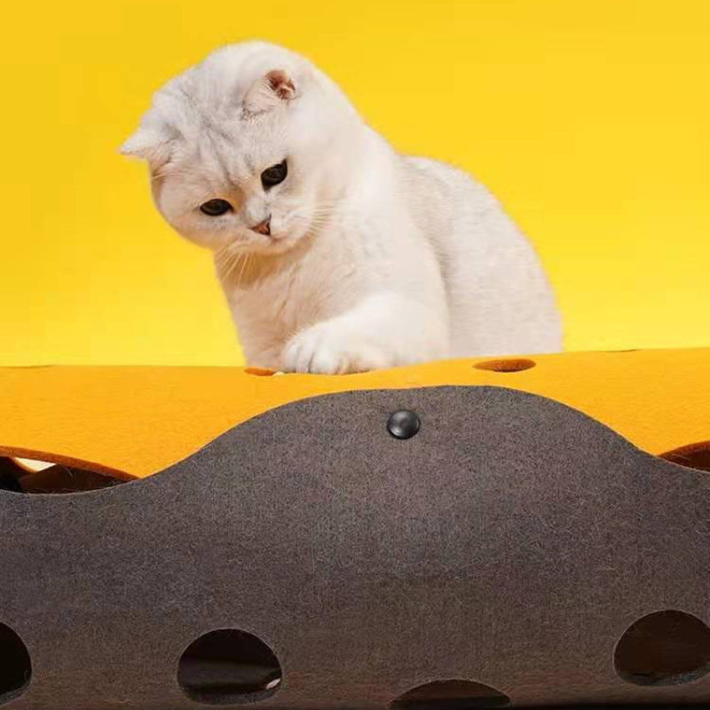 DIY Felt Cat Tunnel - Foldable Egg Roll-Shaped Pet Toy with Multiple Holes(Brown + Gray) - view 3