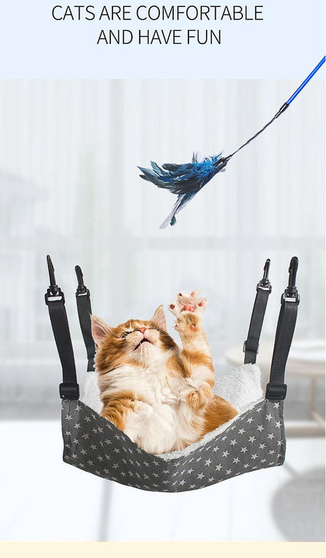 Cat Cage Hammock - Adjustable Double-Sided Pet Swing Bed with Hooks(Red Star) - view 5