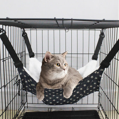 Cat Cage Hammock - Adjustable Double-Sided Pet Swing Bed with Hooks(Gray star) - view 3