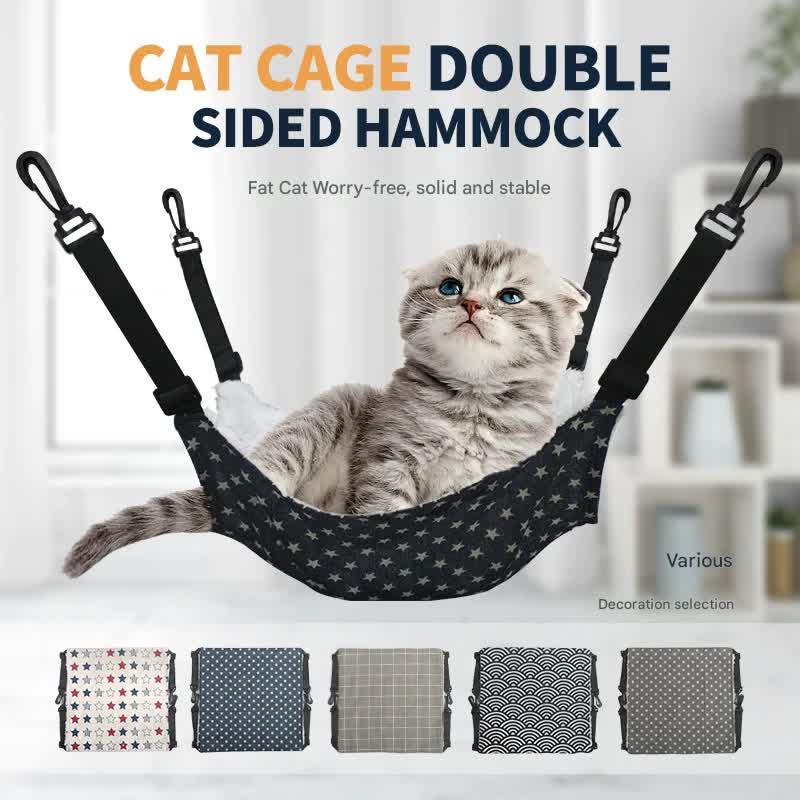 Cat Cage Hammock - Adjustable Double-Sided Pet Swing Bed with Hooks(White and blue stripes) - view 2
