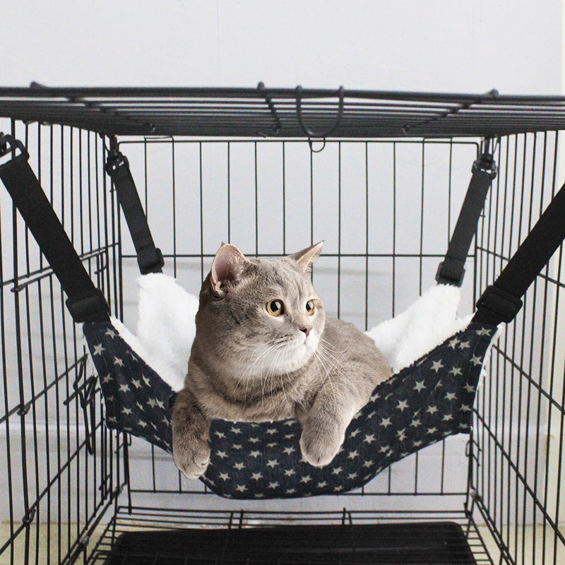 Cat Cage Hammock - Adjustable Double-Sided Pet Swing Bed with Hooks(White and blue stripes) - view 3