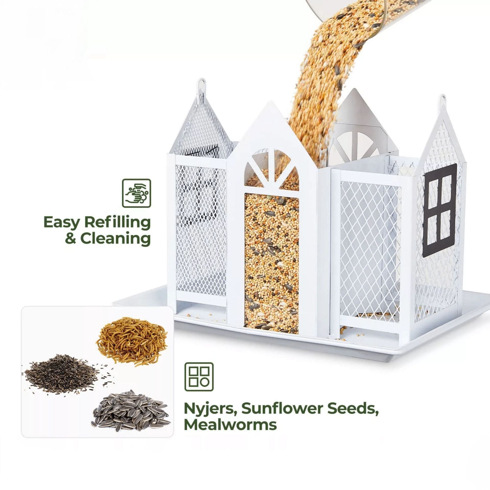 Charming House-Shaped Hanging Bird Feeder - Durable Metal Design for Wild Birds(black) - view 2