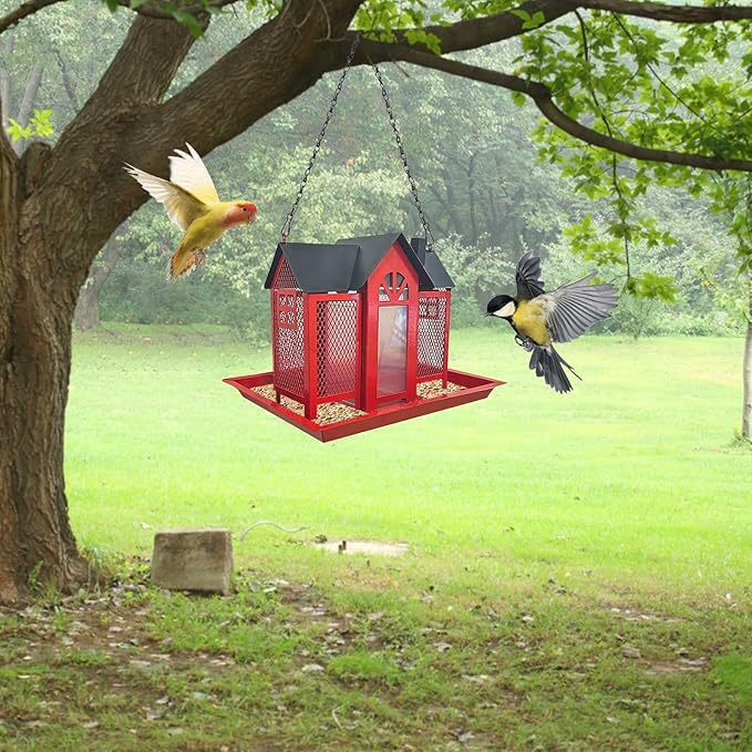 Charming House-Shaped Hanging Bird Feeder - Durable Metal Design for Wild Birds(black) - view 6