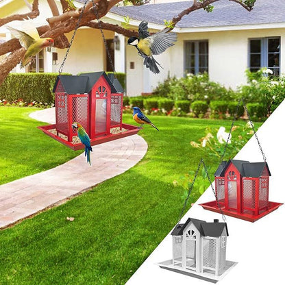 Charming House-Shaped Hanging Bird Feeder - Durable Metal Design for Wild Birds(pink) - view 4